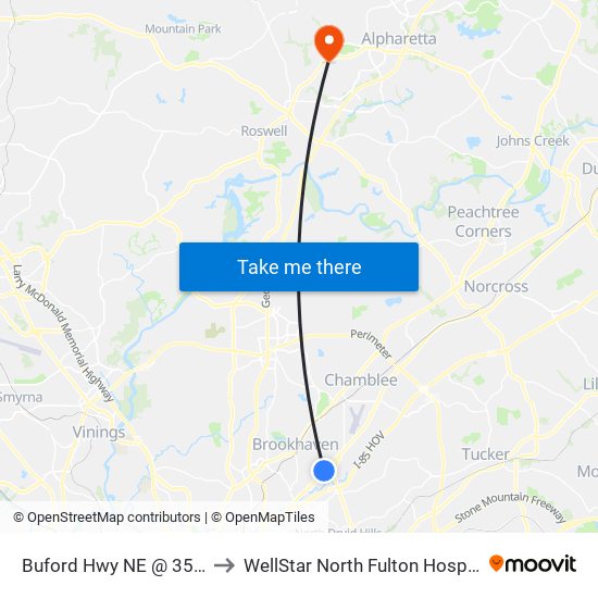 Buford Hwy NE @ 3580 to WellStar North Fulton Hospital map