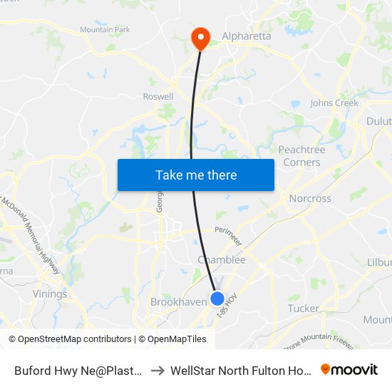 Buford Hwy Ne@Plaster Rd to WellStar North Fulton Hospital map