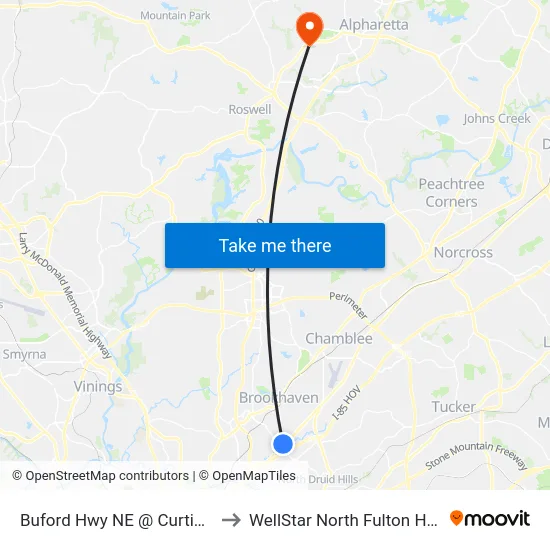Buford Hwy NE @ Curtis Dr NE to WellStar North Fulton Hospital map