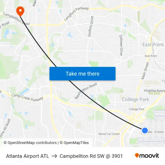 Atlanta Airport ATL to Campbellton Rd SW @ 3901 map