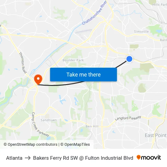 Atlanta to Bakers Ferry Rd SW @ Fulton Industrial Blvd map