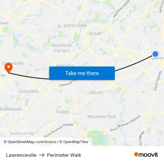Lawrenceville to Perimeter Walk map