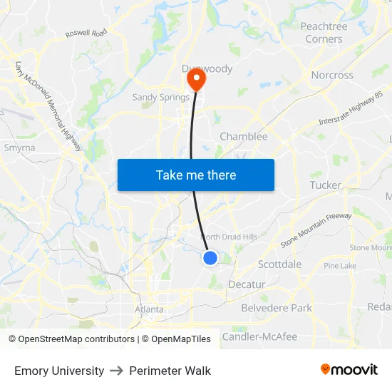 Emory University to Perimeter Walk map