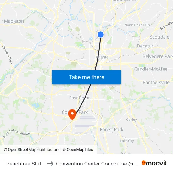 Peachtree Station to Convention Center Concourse @ 2020 map