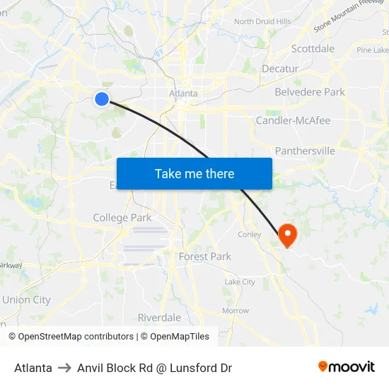 Atlanta to Anvil Block Rd @ Lunsford Dr map