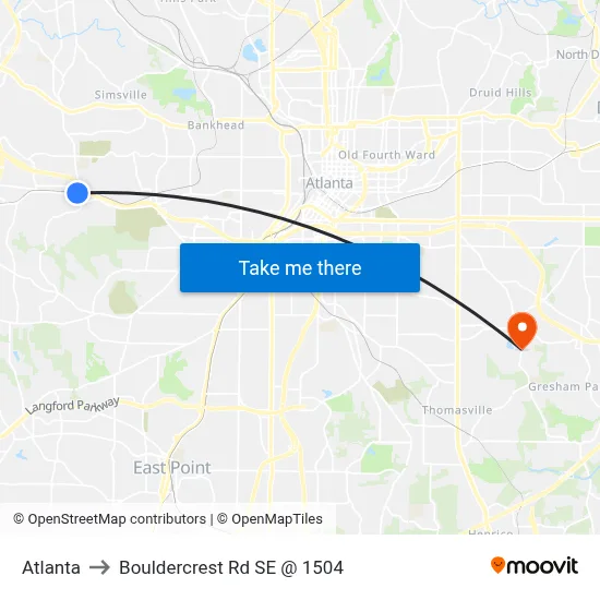 Atlanta to Bouldercrest Rd SE @ 1504 map