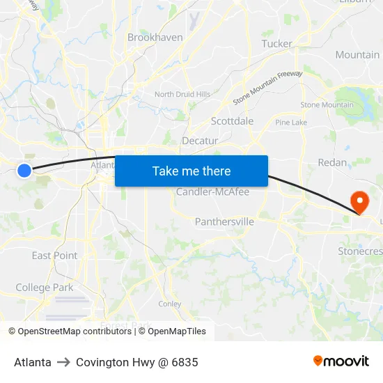 Atlanta to Covington Hwy @ 6835 map