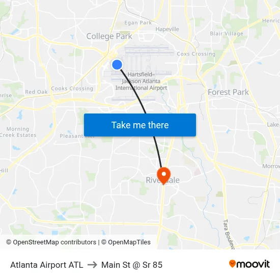 Atlanta Airport ATL to Main St @ Sr 85 map