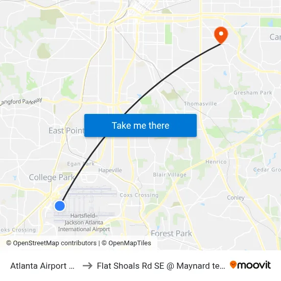 Atlanta Airport ATL to Flat Shoals Rd SE @ Maynard ter SE map
