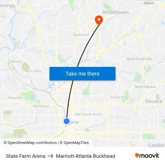 State Farm Arena to Marriott-Atlanta Buckhead map