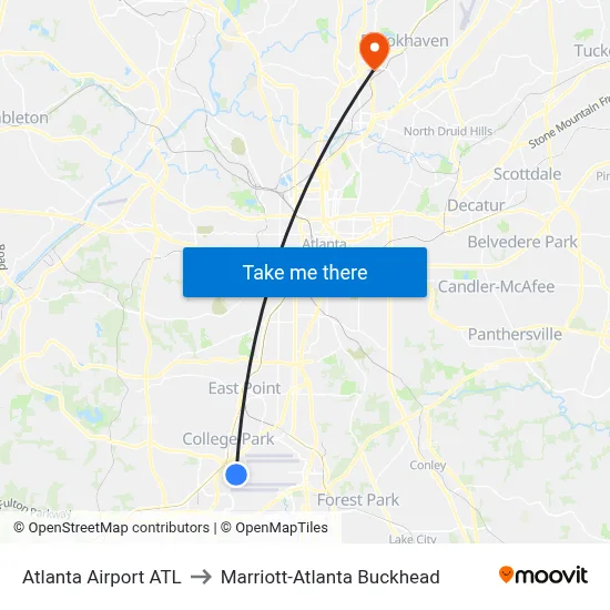 Atlanta Airport ATL to Marriott-Atlanta Buckhead map