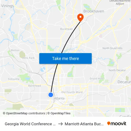 Georgia World Conference Center to Marriott-Atlanta Buckhead map