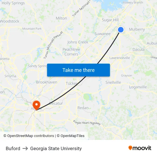 Buford to Georgia State University map