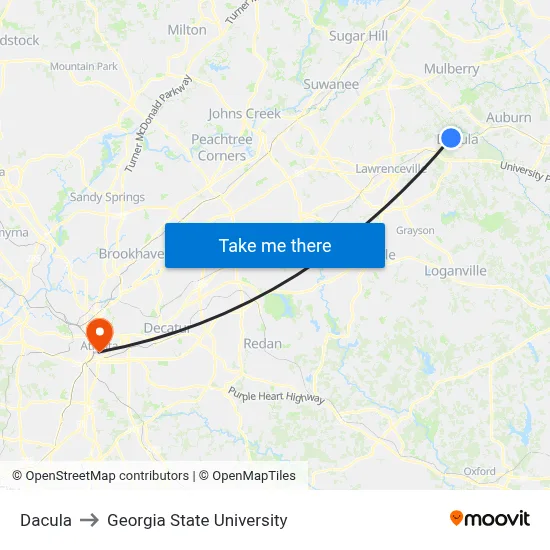 Dacula to Georgia State University map