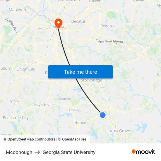 Mcdonough to Georgia State University map