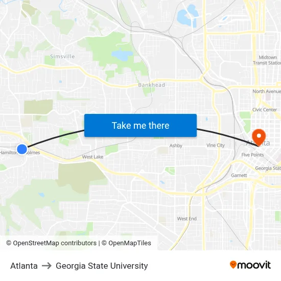 Atlanta to Georgia State University map