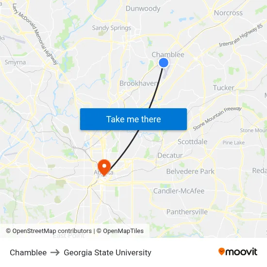Chamblee to Georgia State University map