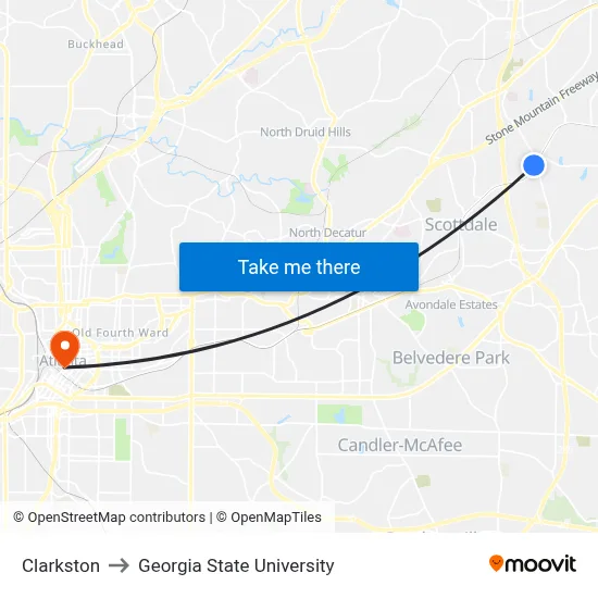 Clarkston to Georgia State University map