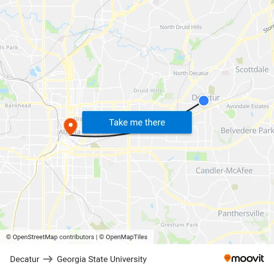Decatur to Georgia State University map