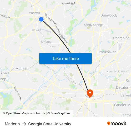 Marietta to Georgia State University map