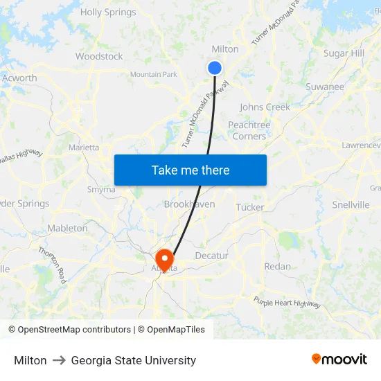 Milton to Georgia State University map