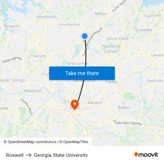 Roswell to Georgia State University map