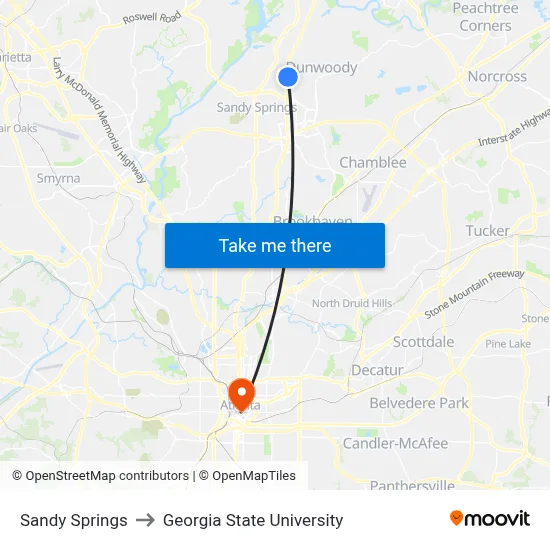Sandy Springs to Georgia State University map