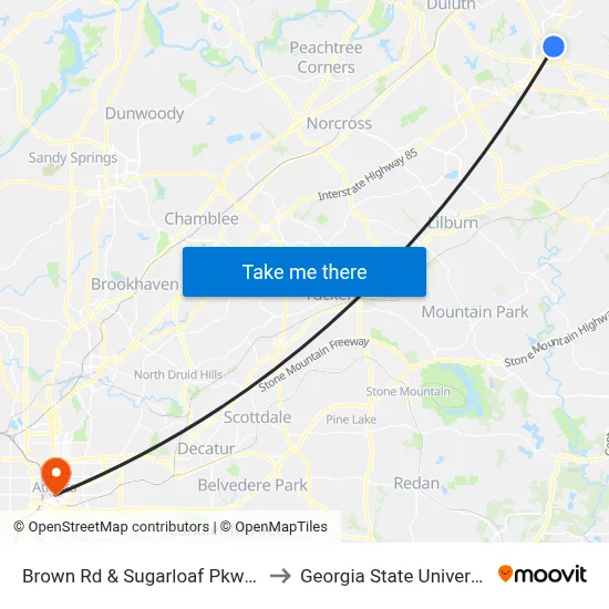 Brown Rd & Sugarloaf Pkwy IB to Georgia State University map