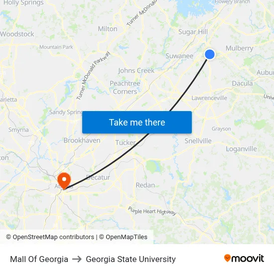 Mall Of Georgia to Georgia State University map
