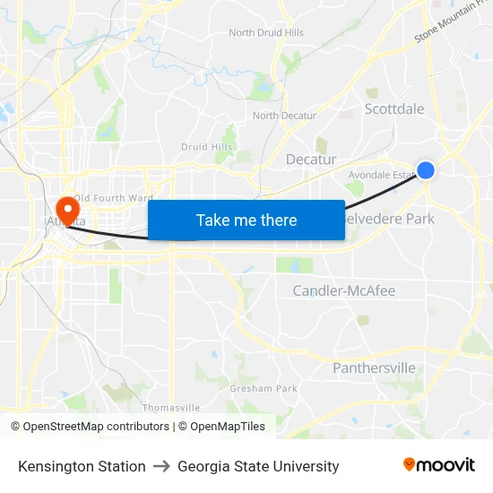 Kensington Station to Georgia State University map