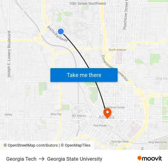 Georgia Tech to Georgia State University map
