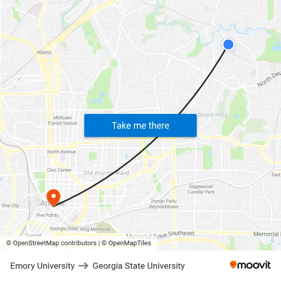Emory University to Georgia State University map