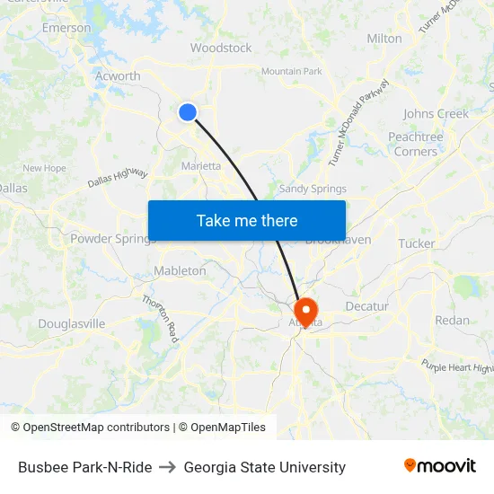 Busbee Park-N-Ride to Georgia State University map