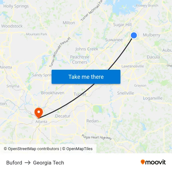 Buford to Georgia Tech map