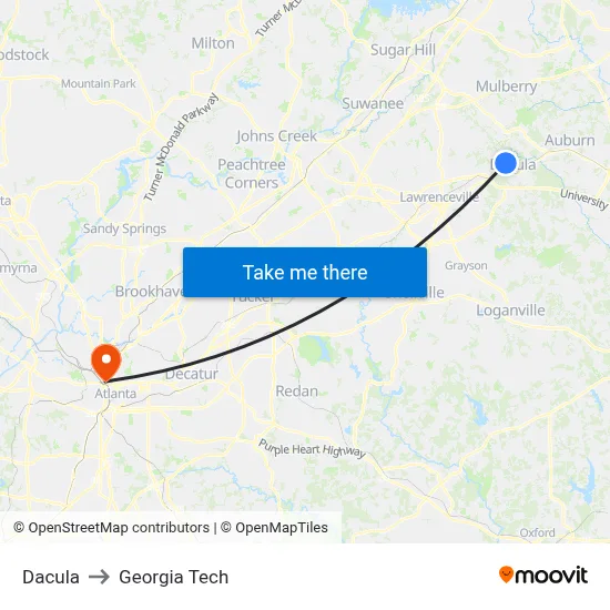 Dacula to Georgia Tech map