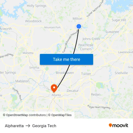 Alpharetta to Georgia Tech map