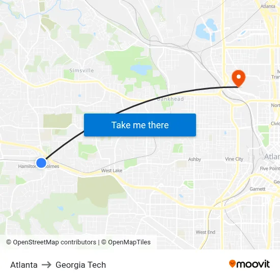 Atlanta to Georgia Tech map