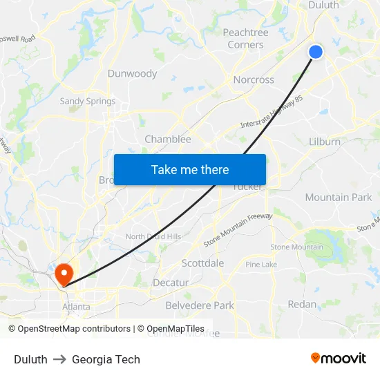 Duluth to Georgia Tech map