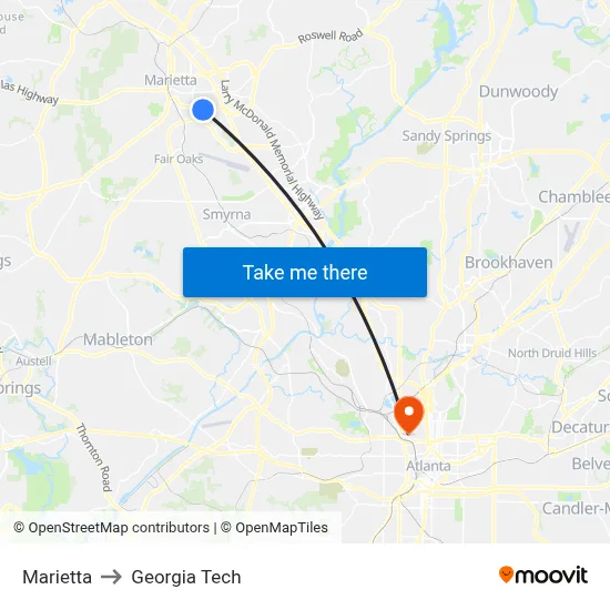 Marietta to Georgia Tech map