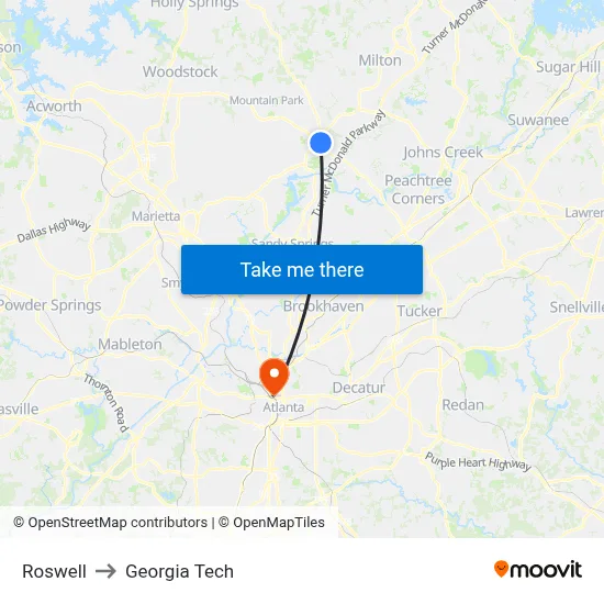 Roswell to Georgia Tech map