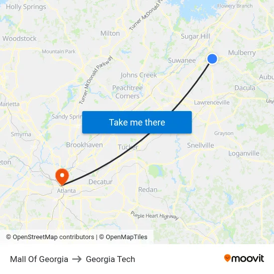 Mall Of Georgia to Georgia Tech map