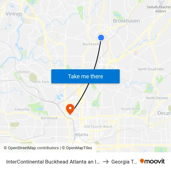 InterContinental Buckhead Atlanta an IHG Hotel to Georgia Tech map