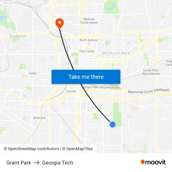Grant Park to Georgia Tech map
