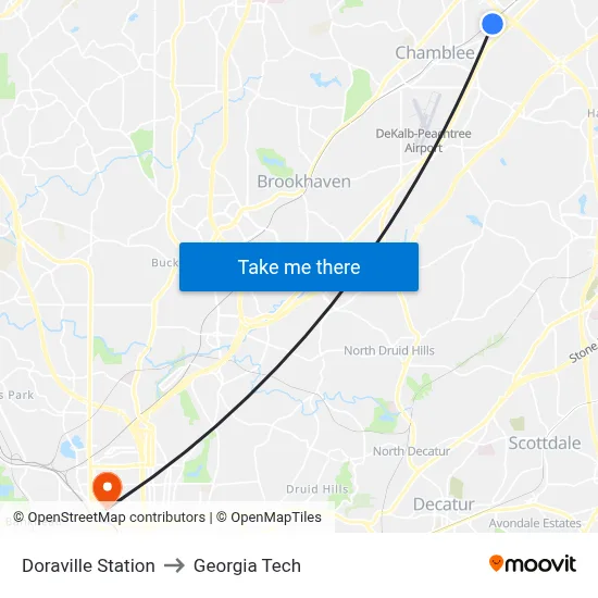 Doraville Station to Georgia Tech map