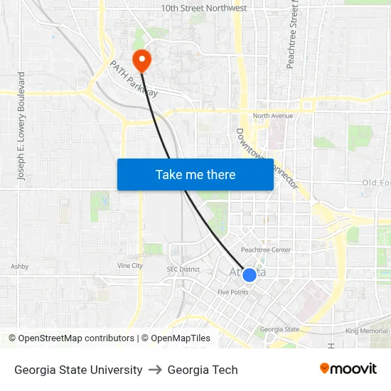 Georgia State University to Georgia Tech map