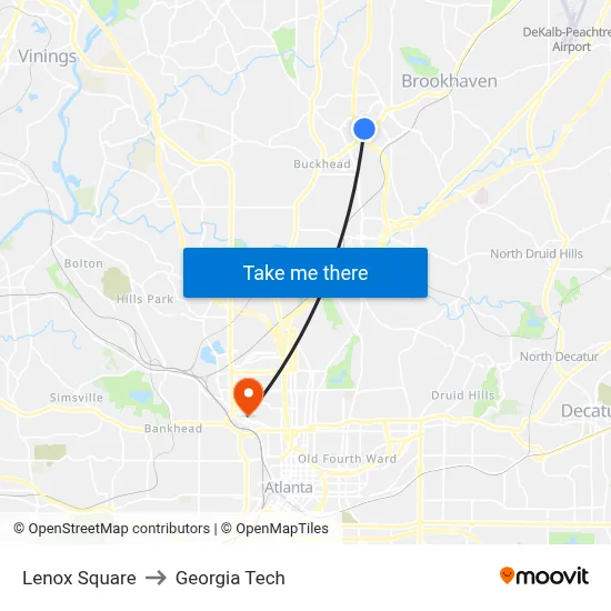 Lenox Square to Georgia Tech map