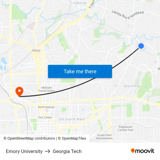Emory University to Georgia Tech map