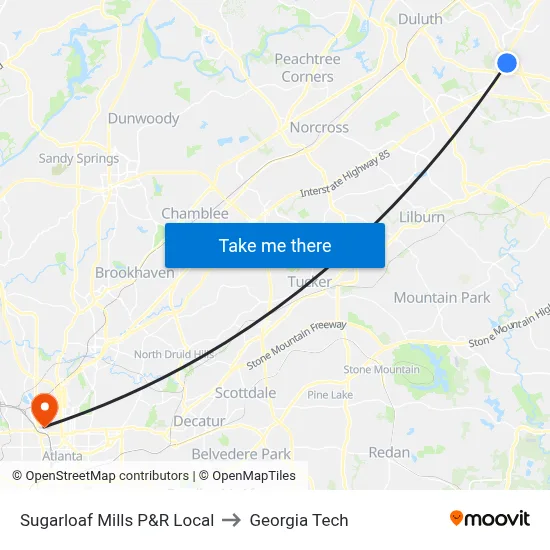 Sugarloaf Mills P&R Local to Georgia Tech map
