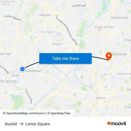 Austell to Lenox Square map