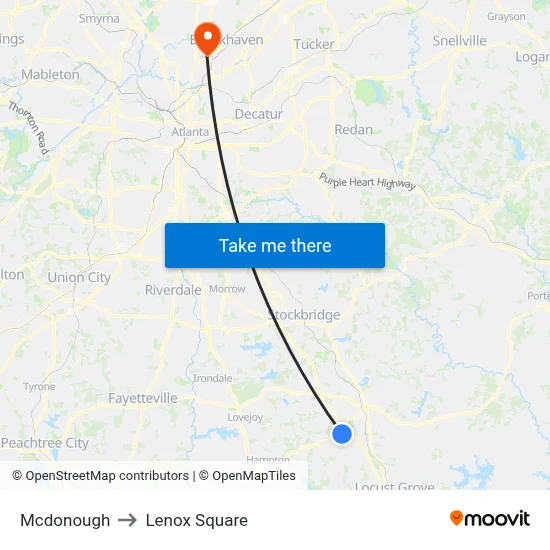 Mcdonough to Lenox Square map